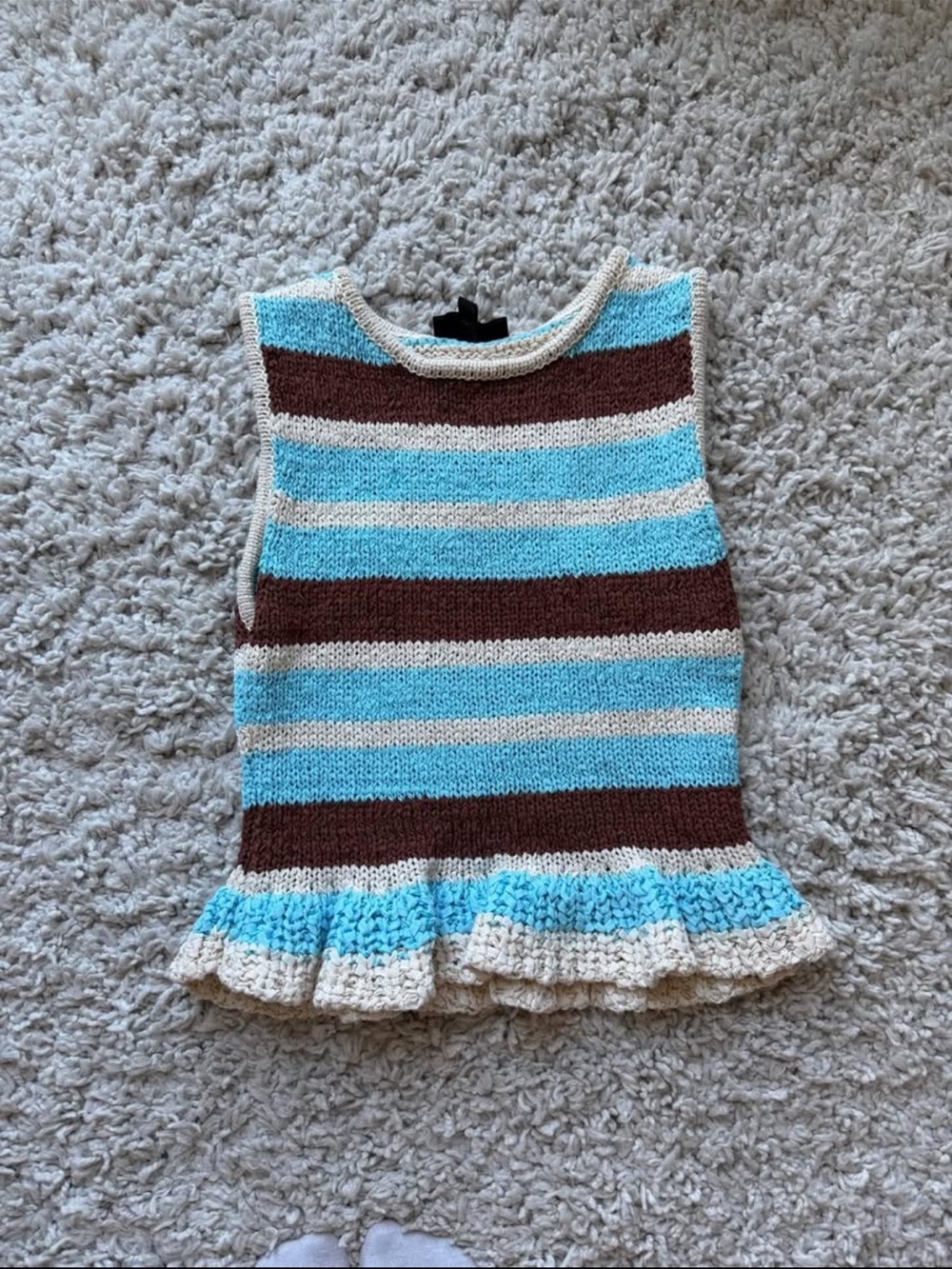 Zara Striped Knit Tank Top in Blue, Brown & Cream
